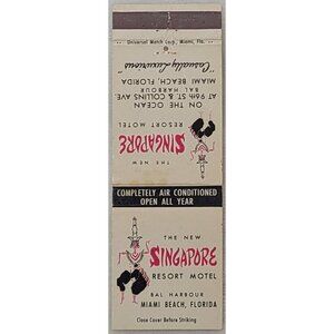 Front Strike Matchbook Cover Singapore Resort Motel Miami Beach FL Florida